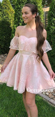 A-line Lace Tulle Simple Short Homecoming Dresses, HDS0061