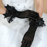 Black Wedding Gloves, Short Gloves, Wedding Gloves With Handmade Flower, TYP0540