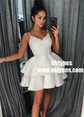 A-Line Spaghetti Straps Tiered Pink Satin Homecoming Dress with Sequins, TYP0921