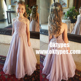 A-Line Spaghetti Straps Lilac Chiffon Flower Girl Dress with Appliques, TYP0969