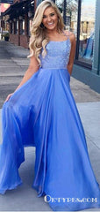 A-Line Spaghetti Straps Sleeveless Blue Floor Length Prom Dresses, TYP1870