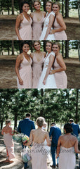 A-Line Spaghetti Straps Blush Pink Long Bridesmaid Dresses with Split, TYP1553