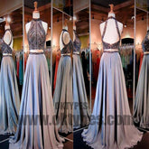 2 Pieces Rhinestone Beaded Top Satin Prom Dresses, Gorgeous Long Prom Dresses, TYP0483