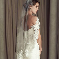 Attractive Tulle Short Wedding Veil With Lace Appliques , WV0118
