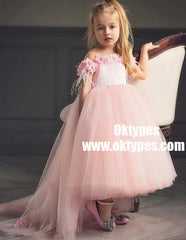 A-Line High Low Pink Flower Girl Dress with Flowers, TYP0967