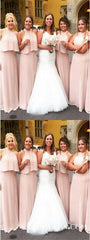 A-Line Halter Backless Long Cheap Pink Chiffon Bridesmaid Dresses, TYP1872