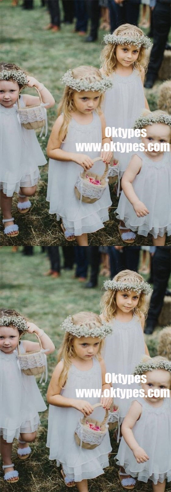 A-Line Round Neck Tiered Light Blue Chiffon Flower Girl Dress with Lace, TYP0888