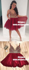 A-Line Deep V-Neck Popular Short Junior Cheap Sparkly Shinning Homecoming Dress, TYP0843