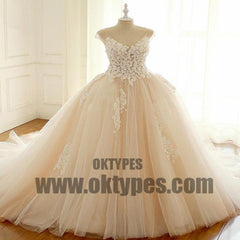 Cap Sleeve Lace Long Custom Cheap Custom Wedding Dresses, Wedding Dresses, TYP0602