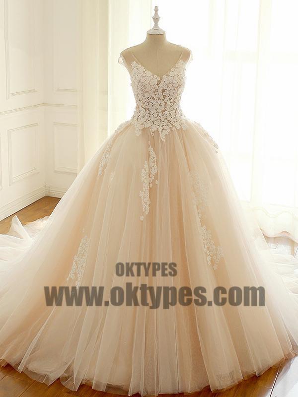 Cap Sleeve Lace Long Custom Cheap Custom Wedding Dresses, Wedding Dresses, TYP0602