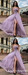 A-Line Spaghetti Straps Sleeveless Purple Floor Length Prom Dresses, TYP1868