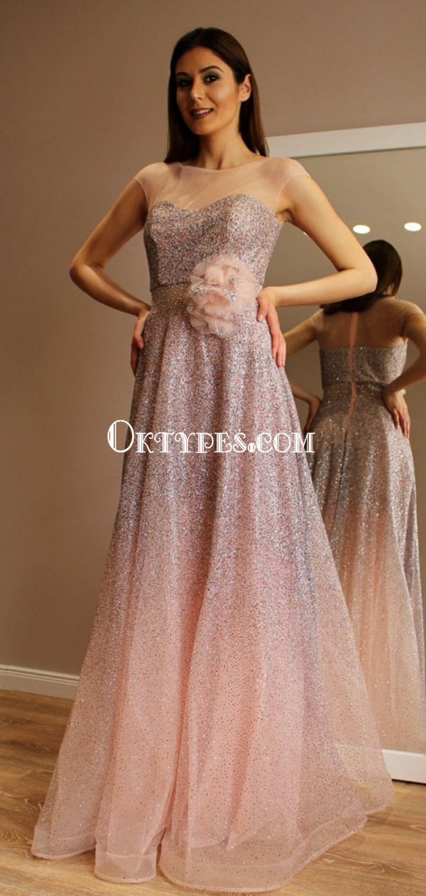 Charming Applique Blazing Tulle A-line Cheap Long Prom Dresses, PDS0146