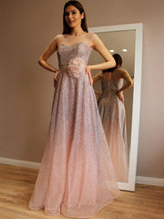Charming Applique Blazing Tulle A-line Cheap Long Prom Dresses, PDS0146