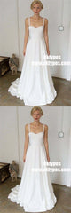 A-Line Straps Sweep Train Sleeveless Stain Simple Wedding Dresses, TYP0918